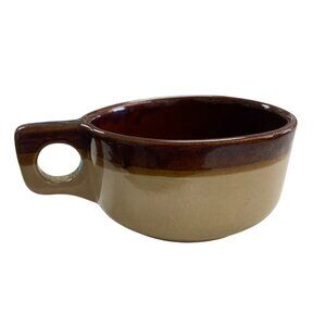Vintage Monmouth Pottery Soup Mug Bean Bowl Maple Leaf WS Brown & Beige Two-Tone